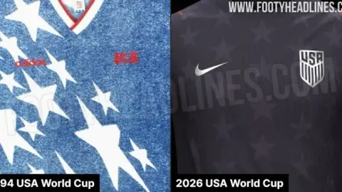 Hình ảnh áo đấu sân khách World Cup 2026 của Đội tuyển Mỹ: màu đen carbon + logo bạc + họa tiết ngôi sao