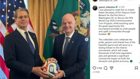 Infantino gặp Bộ trưởng Tài chính Mỹ Bessent để thảo luận về dự án đồng xu kỷ niệm World Cup