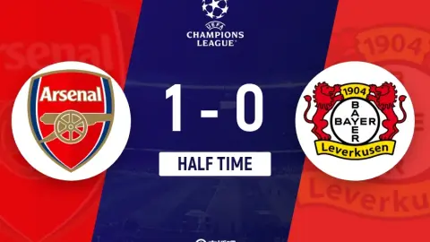 Champions League: Hiệp 1 - Arsenal dẫn trước Leverkusen 1-0 với tổng tỷ số 2-1. Cú vô lê siêu đẳng của Eze khiến cả thế giới dậy sóng.