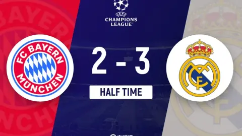 Champions League: Hiệp 1 - Bayern tạm dẫn 2-3, tổng tỷ số 4-4 Real Madrid, Guler double-click, Neuer tặng quà, Kane Mbappé ghi bàn