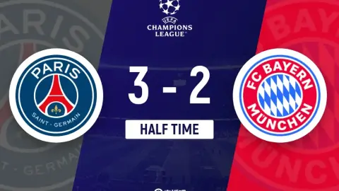 Champions League: Hiệp 1 - Paris 3-2 Bayern K77, Neves ghi bàn, Dembele chuyền và sút Kane, Olise ghi bàn