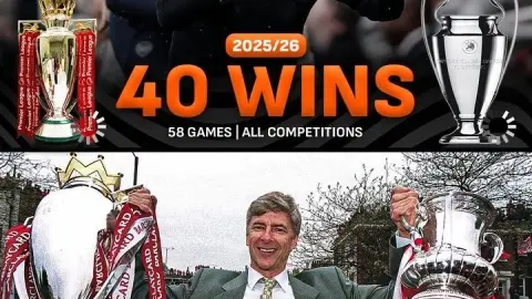 40 trận thắng trong một mùa giải của Tasmania đã vượt qua kỷ lục chiến thắng của Wenger ở mùa giải 2001-02, khi Pháo thủ giành cú đúp.