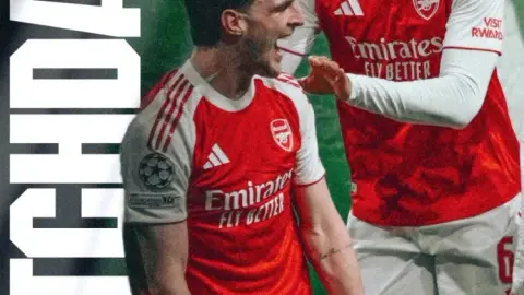 Arsenal tung poster đấu Atletico, Rice và Gabriel cùng xuất hiện