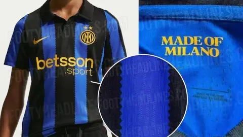 Inter lộ áo sân nhà 2026-27 với sọc đen bản lớn và họa tiết răng cưa