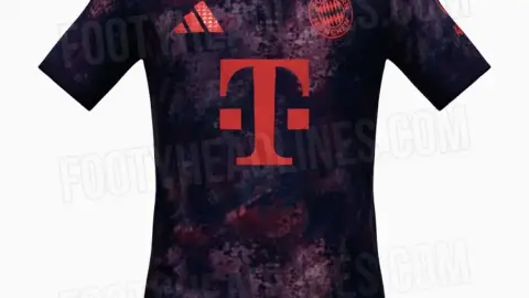Ảnh lén áo đấu thứ 3 của Bayern mùa tới: nền xanh navy + họa tiết ngẫu nhiên, logo đội đỏ
