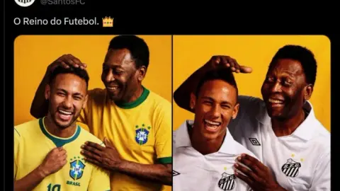 Mạng xã hội chính thức của Santos đăng tải hình ảnh Pele và Neymar, chúc mừng Neymar được chọn vào đội tuyển World Cup