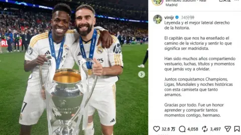Vinicius tri ân Carvajal: Cảm ơn anh vì mọi thứ, thật vinh dự khi cùng chia sẻ những danh hiệu lớn