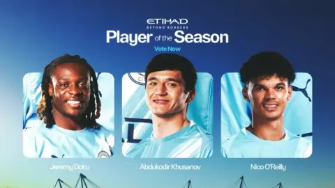 Danh sách 3 ứng cử viên của Man City mùa này: Doku, Husanov và O'Reilly, không có Haaland