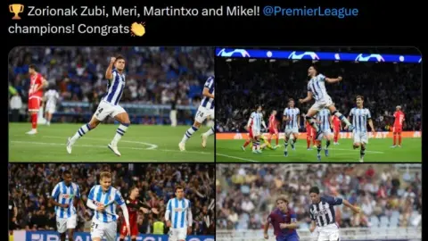 Mạng xã hội chính thức của Hiệp hội Hoàng gia đăng ảnh chúc mừng Suvemendi, Merino, Odegaard và Arteta đã giành chức vô địch