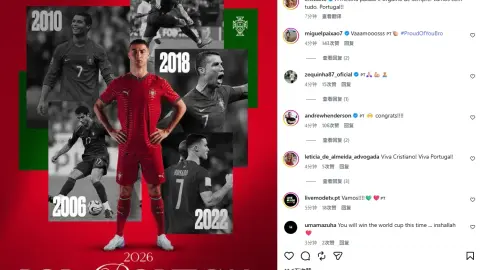 Đã tham gia World Cup 6 lần! Ronaldo 41 tuổi đăng poster World Cup cá nhân: Cố lên nào Bồ Đào Nha!