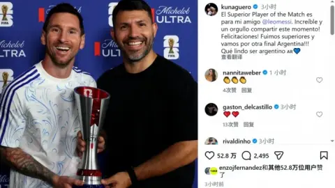 Aguero đăng ảnh trao giải Cầu thủ xuất sắc cho Messi