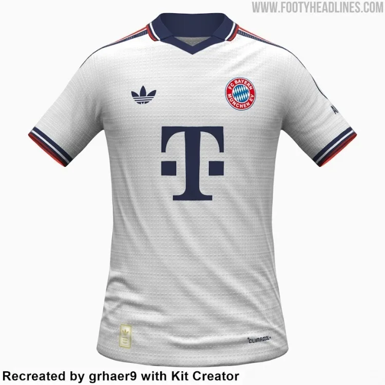 Hình ảnh áo đấu sân khách mùa giải mới của Bayern: Chiếc áo đấu kinh điển của Bayern e.V. Logo đội bóng trở lại lần đầu tiên sau 25 năm