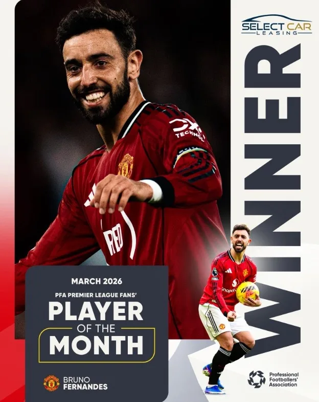 Bruno Fernandes được CĐV PFA bầu là cầu thủ hay nhất tháng ở Premier League
