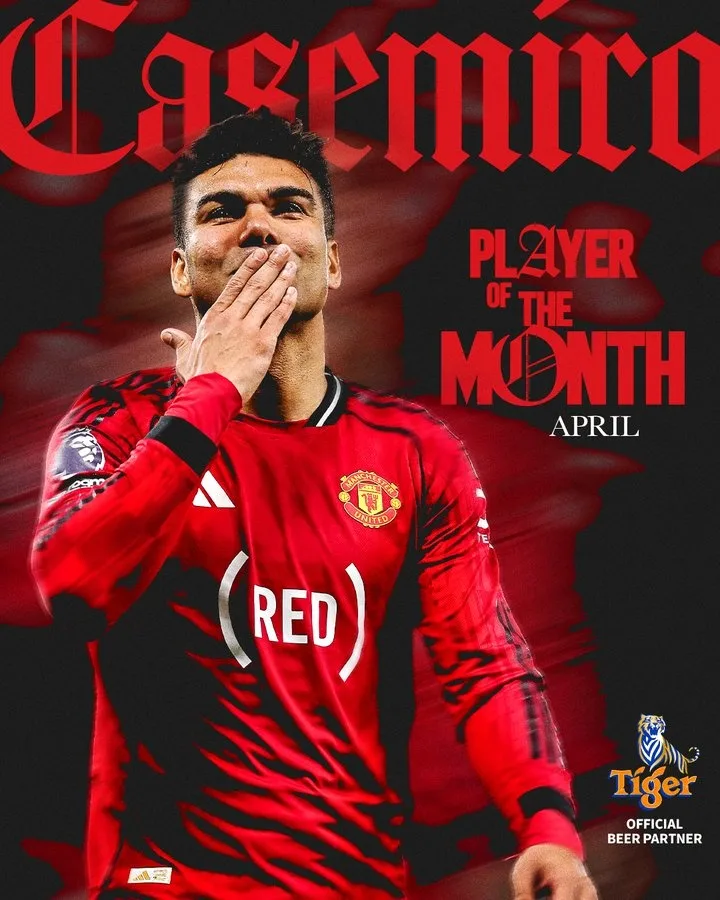 Casemiro được bầu là cầu thủ hay nhất MU trong tháng 4