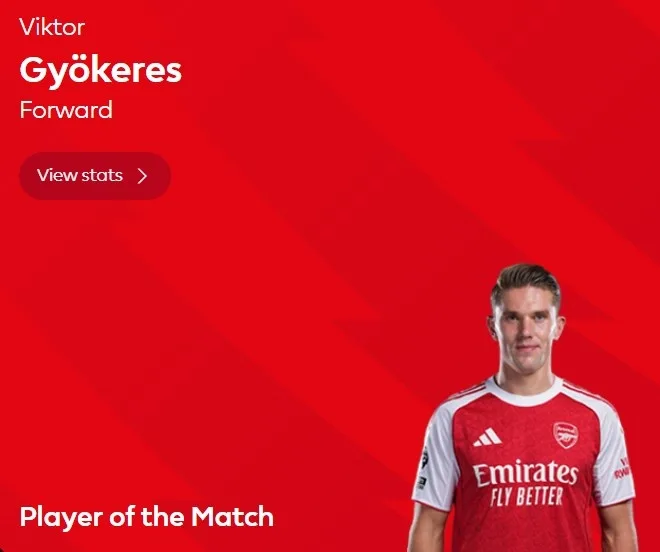 2 cú sút và 1 đường chuyền, quan chức Premier League: Jokeres được bầu là cầu thủ hay nhất trận Arsenal 3-0 Fulham