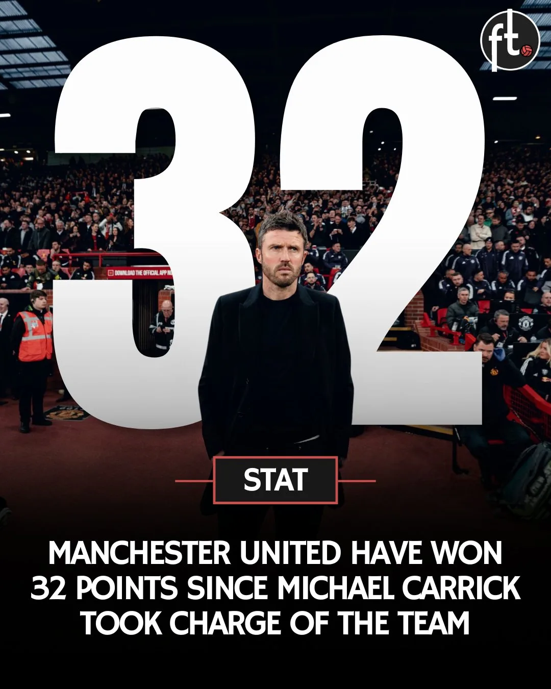 Sau khi Carrick dẫn dắt Manchester United, đội đứng đầu Premier League với 32 điểm, tiếp theo là Arsenal và Manchester City với 27 điểm