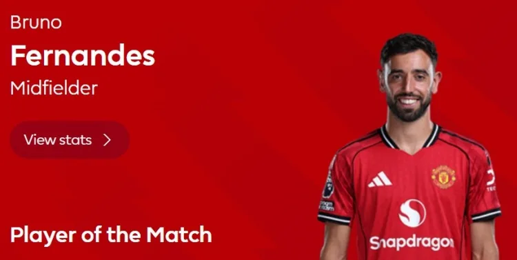 Bruno Fernandes được bầu là cầu thủ hay nhất trận MU thắng Liverpool