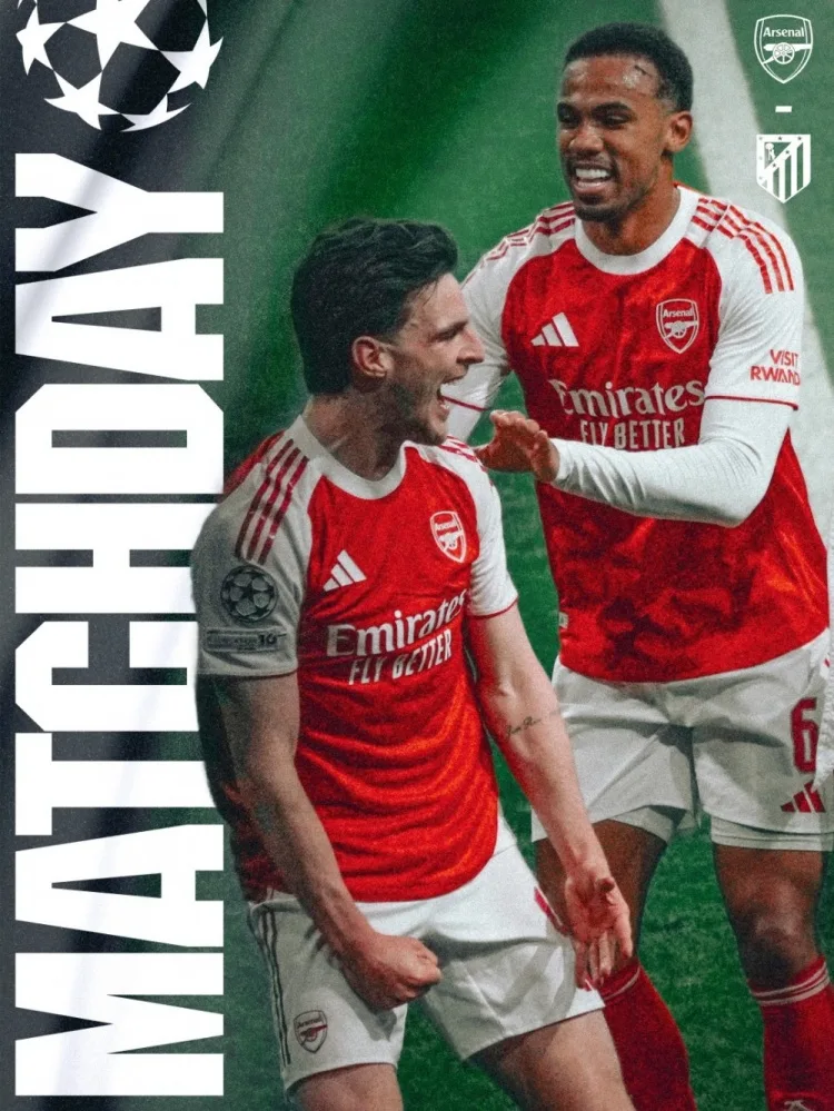 Arsenal tung poster đấu Atletico, Rice và Gabriel cùng xuất hiện