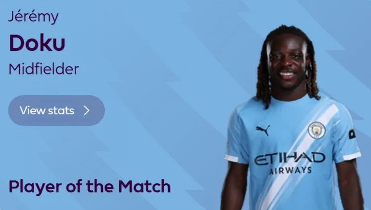 Doku duoc chon la cau thu hay nhat tran Everton vs Man City