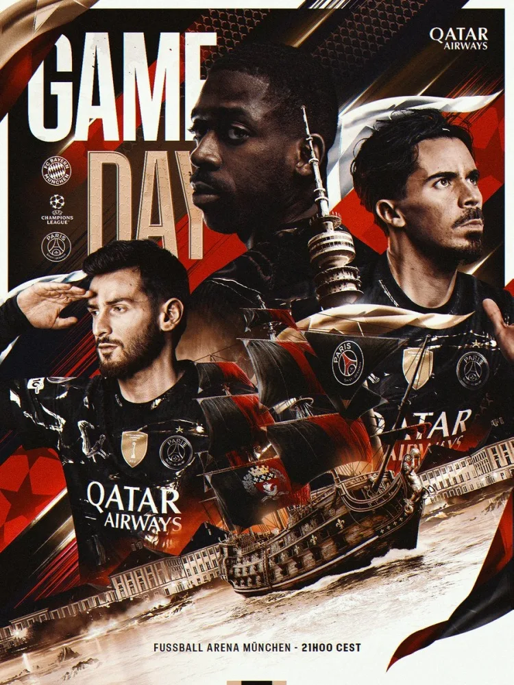 PSG tung poster vòng 2 đấu với Bayern Munich Munich: Dembele, Vitinia và Kvaratskhelia xuất hiện