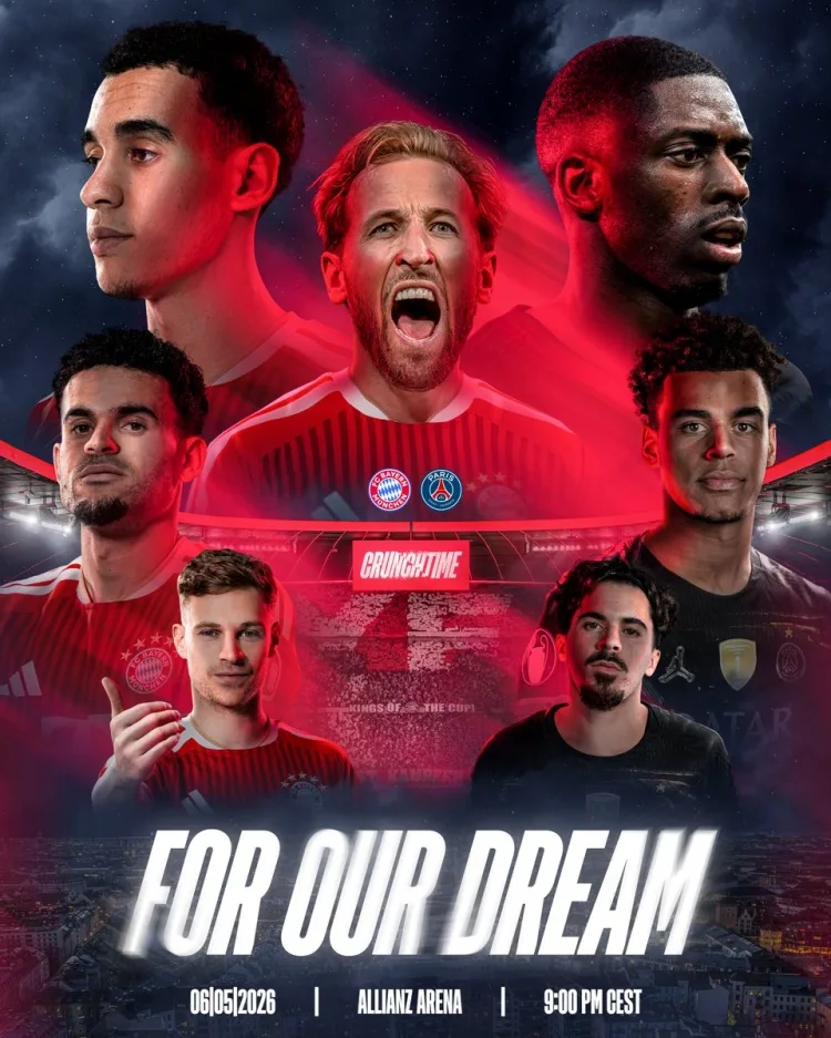 Bayern Munich Munich tung poster trận đấu thứ 2 với PSG: Kane, Dias, Dembele và Douai xuất hiện
