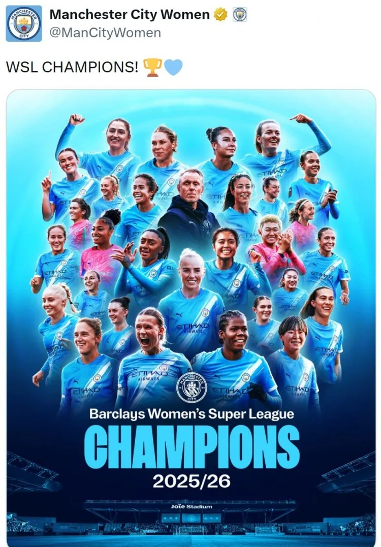 Manchester City giành chức vô địch Premier League nữ, chấm dứt sáu chức vô địch liên tiếp của nữ Chelsea