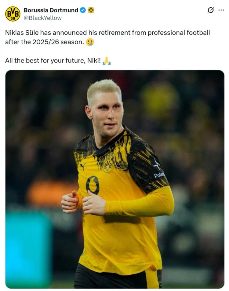 Sule xác nhận giải nghệ sau mùa 2025-26, Dortmund gửi lời tri ân