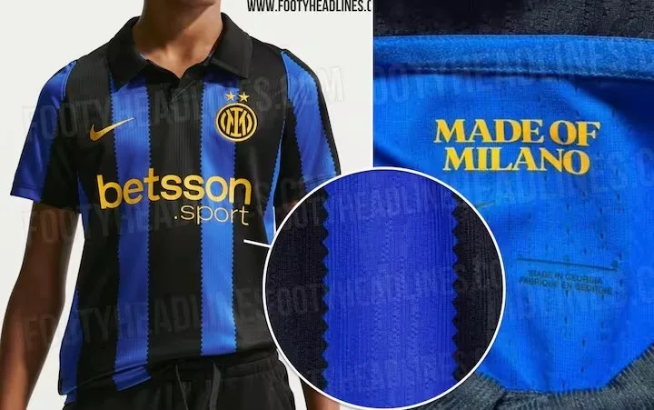 Inter lộ áo sân nhà 2026-27 với sọc đen bản lớn và họa tiết răng cưa