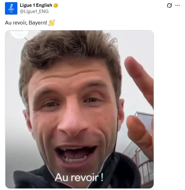 Paris tiến vào trận chung kết! Mạng xã hội Ligue 1 của Pháp đăng meme Muller và nói đùa: Tạm biệt, Bayern