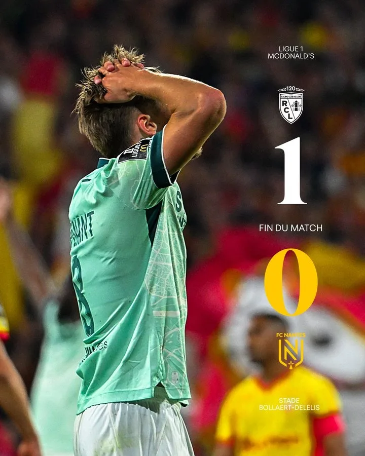 Nantes chính thức xuống hạng Ligue 2 sau thất bại 0-1 trước Lens