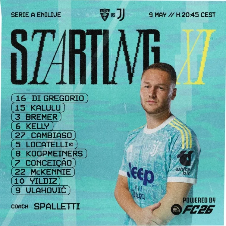 Đội hình xuất phát của Juventus: DV9, Yildiz thi đấu, Conceicao, Kalulu, Brehmer