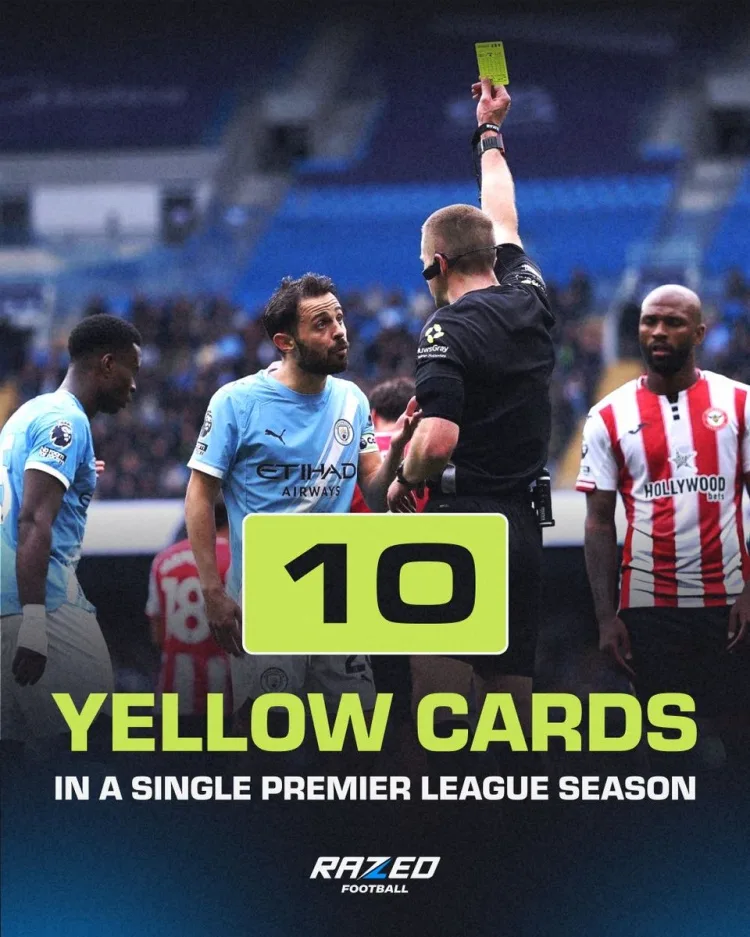 Ghế B nhận 10 thẻ vàng trong một mùa giải Premier League, người đầu tiên đến từ Manchester City kể từ Zabaleta ở mùa giải 13-14