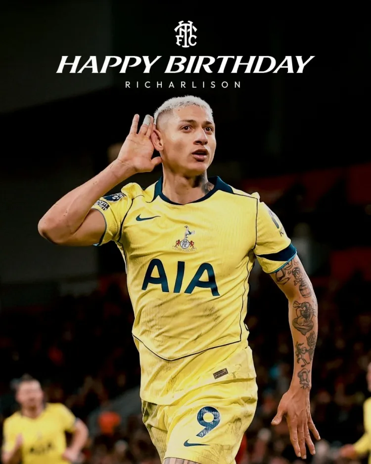 Tottenham chúc Rissarisson sinh nhật thứ 29 vui vẻ. Cầu thủ này đã chơi 130 trận với 31 bàn thắng và 15 đường kiến ​​tạo kể từ khi gia nhập.