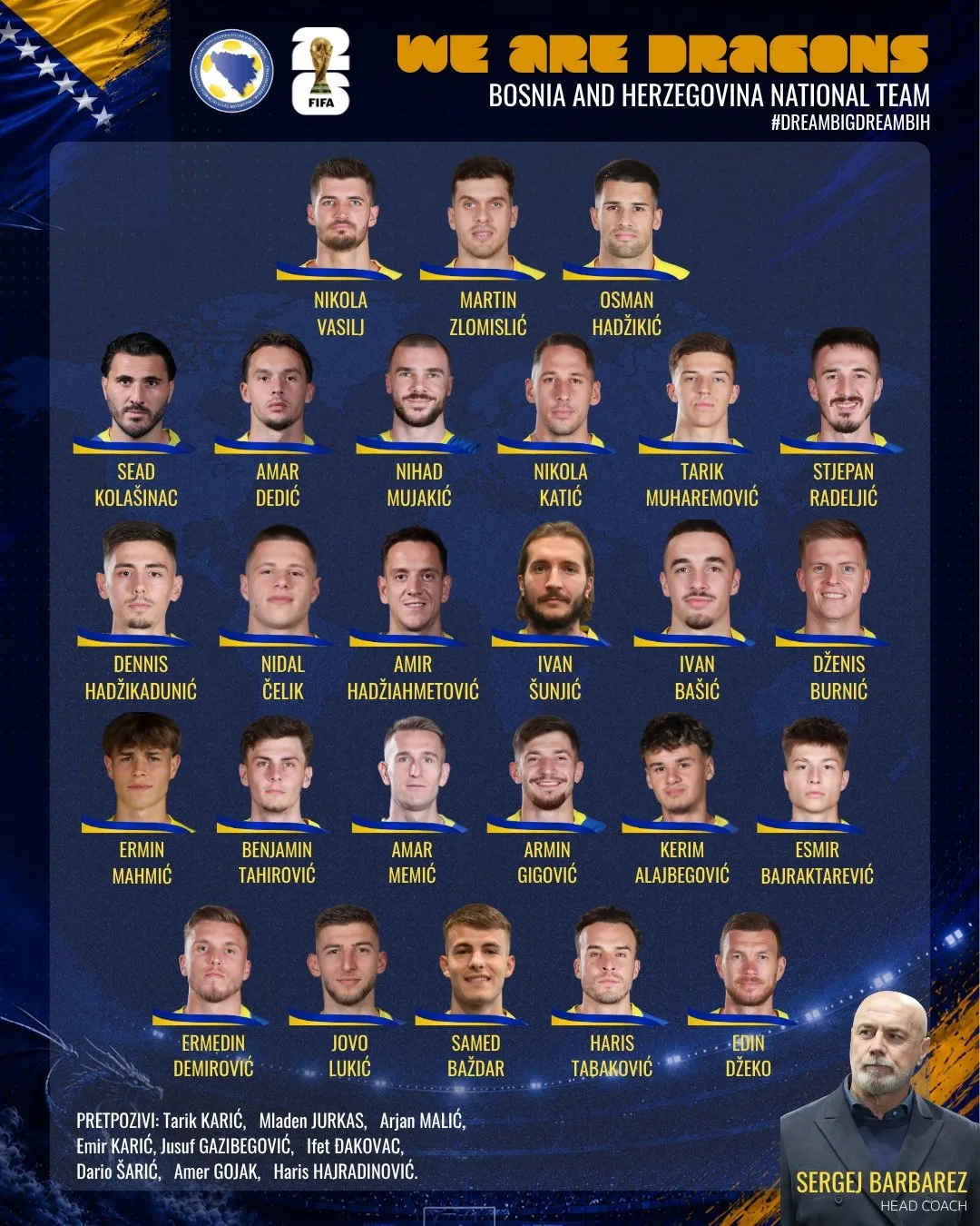 Bosnia và Herzegovina chốt danh sách 26 cầu thủ dự World Cup, Dzeko tiếp tục dẫn đầu