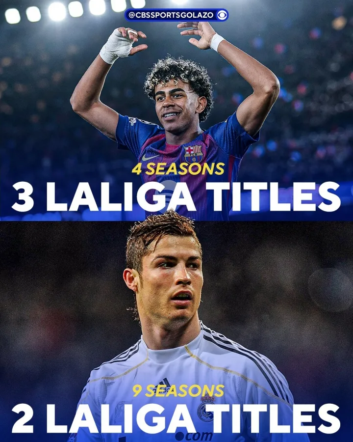 AS: Yamal 18 tuổi đã giành được nhiều danh hiệu La Liga hơn ba lần trong bốn năm so với Ronaldo, người đã giành được hai danh hiệu La Liga trong chín năm ở Real Madrid