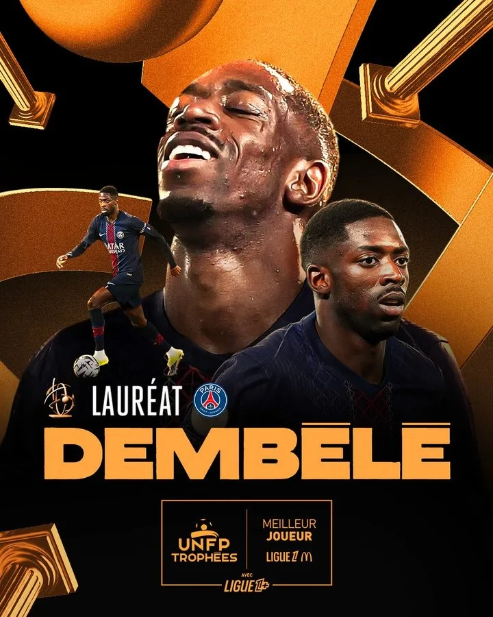 Dembele lần thứ hai liên tiếp đoạt giải Cầu thủ hay nhất Ligue 1 mùa giải