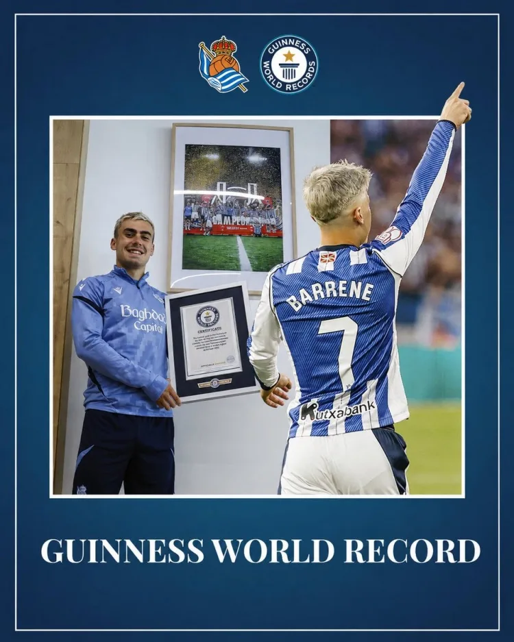 Barrenechea ghi bàn trong 14 giây lập kỷ lục ghi bàn nhanh nhất lịch sử Copa del Rey và nhận chứng chỉ Guinness