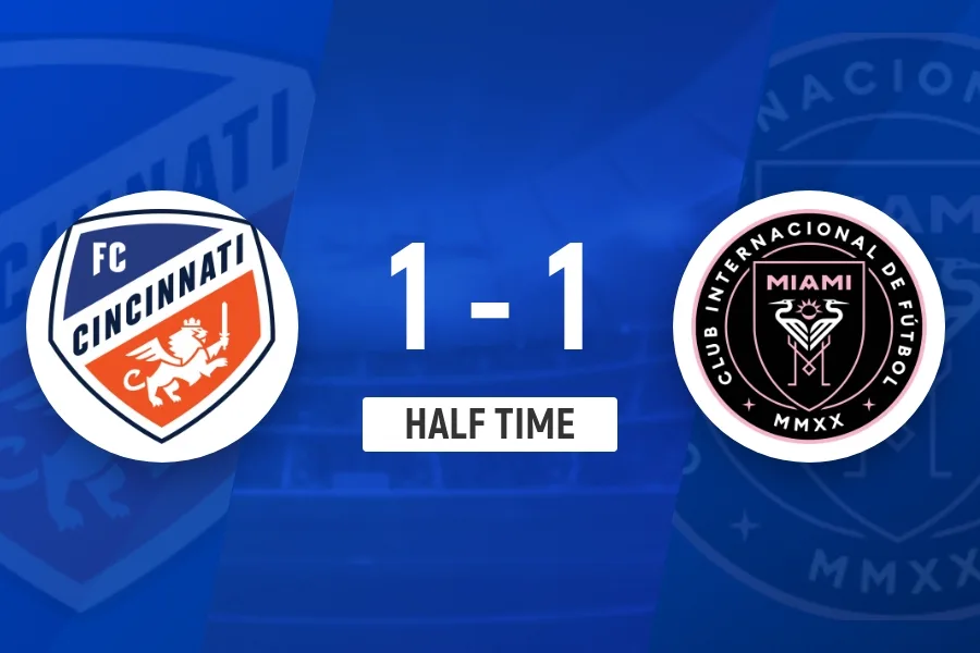 Hiệp 1 Inter Miami tạm dẫn Cincinnati 1-1, Messi ghi bàn + 1 bàn không được công nhận, Danji gỡ hòa bằng cú sút phạt đền