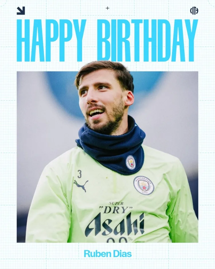Man City chúc mừng sinh nhật Ruben Dias lần thứ 29. Cầu thủ này đã chơi 254 trận và giành được 11 danh hiệu cho Trăng xanh.