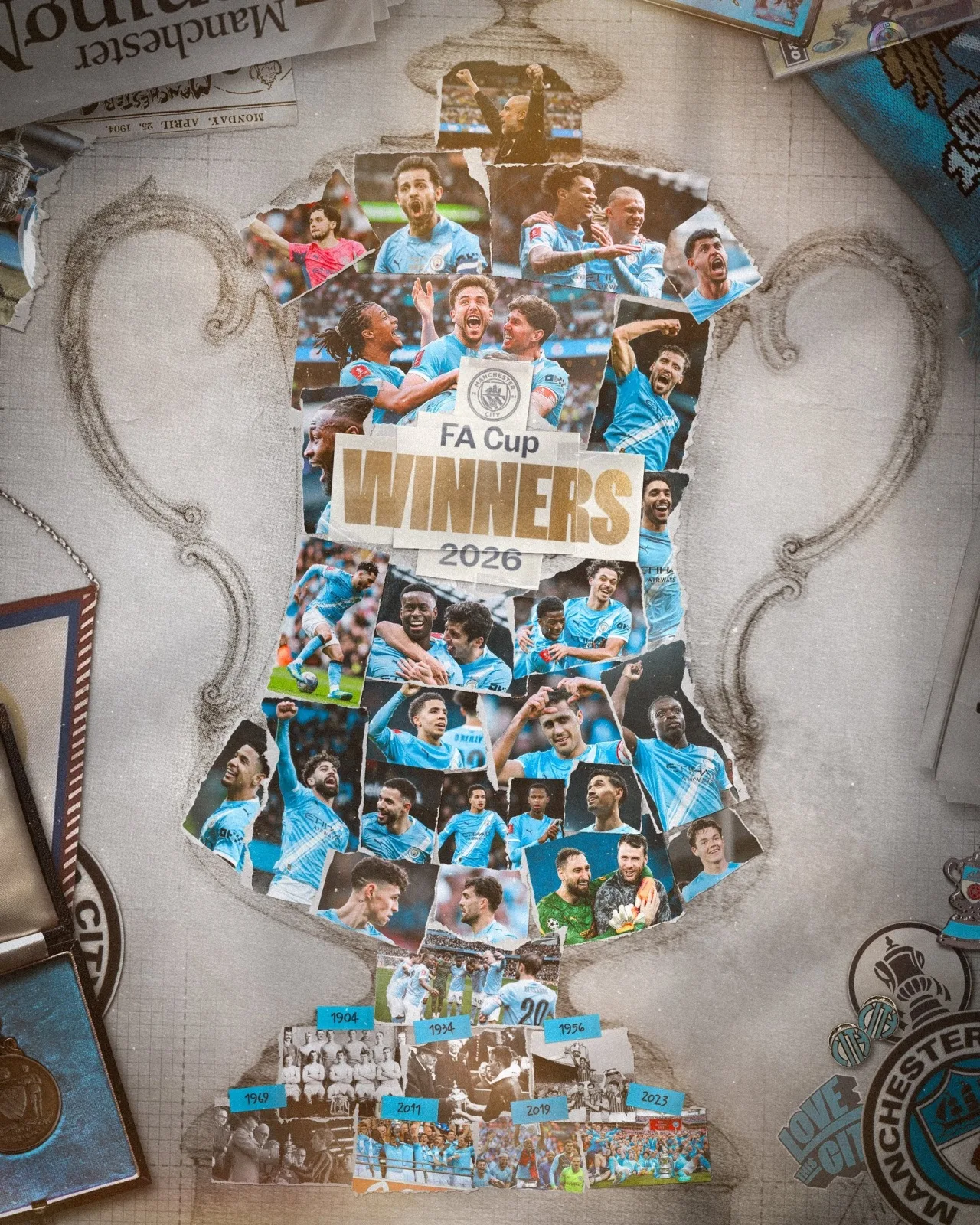 Có hy vọng cho Triple Crown! Man City đăng quang FA Cup + League Cup, kém Pháo thủ 2 điểm khi Premier League còn 2 vòng đấu