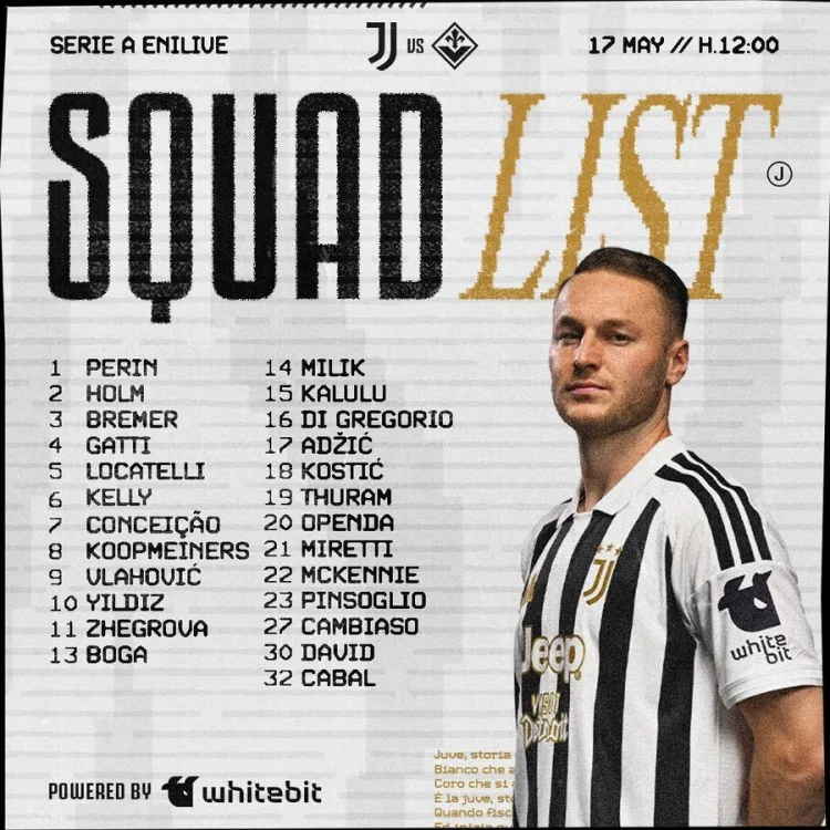 Đội hình Juventus vs Fiorentina: Vlahovic, Yildiz, Conceicao dẫn đầu
