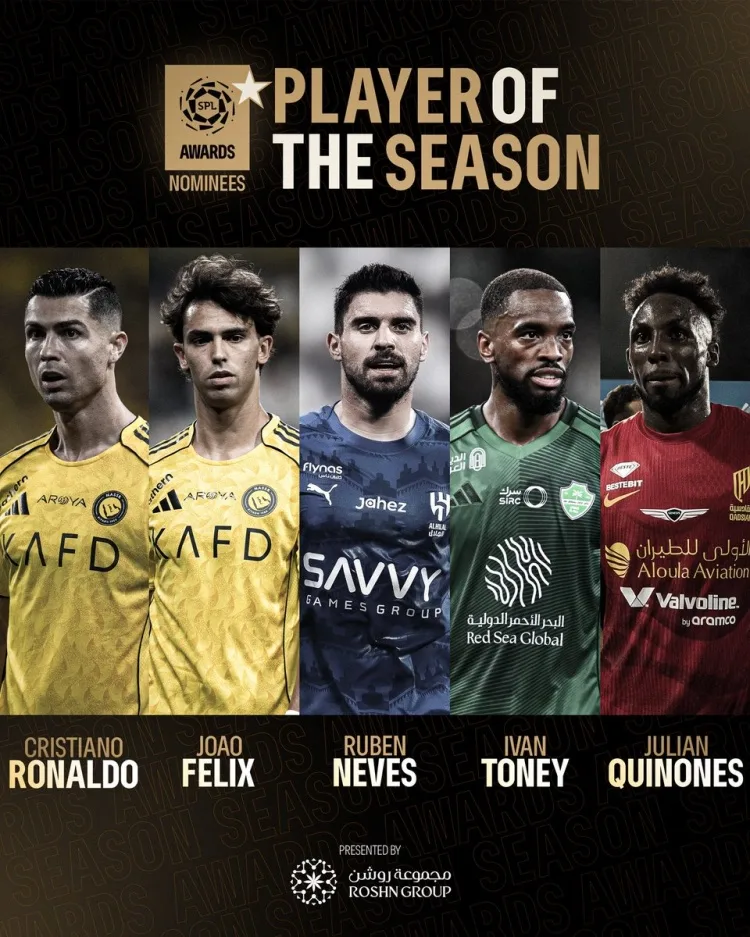 Ứng viên Cầu thủ xuất sắc nhất mùa giải Saudi League: Ronaldo, Felix và Ruben Neves dẫn đầu