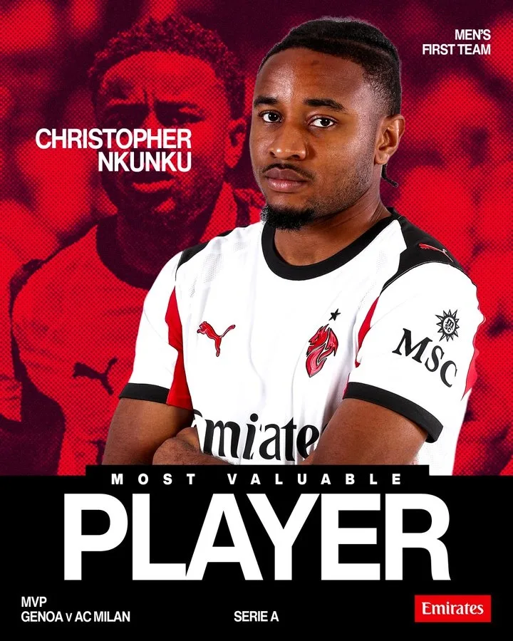 Ghi bàn từ chấm phạt đền, quan chức AC Milan: Nkunku được bầu là cầu thủ xuất sắc nhất đội đánh bại Genoa