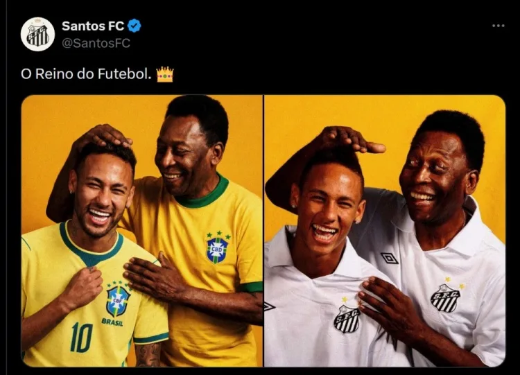 Mạng xã hội chính thức của Santos đăng tải hình ảnh Pele và Neymar, chúc mừng Neymar được chọn vào đội tuyển World Cup