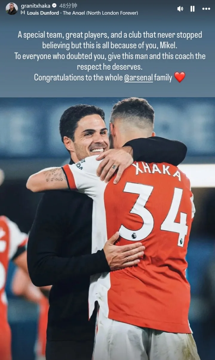 Thuyền trưởng già! Xhaka đã tweet ba lần trên mạng xã hội: Hãy tôn trọng Arteta và chúc mừng gia đình Arsenal!