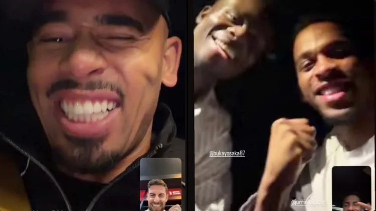 Jorginho gọi video với Jesus, Timber và Saka để chúc mừng Arsenal vô địch