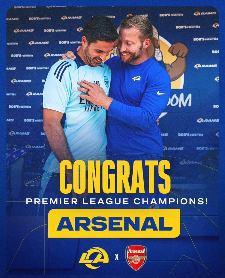 Tình yêu đến từ bên kia đại dương! Los Angeles Rams chúc mừng Arsenal vô địch Premier League mùa này