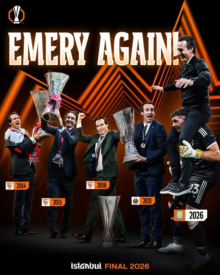 HLV 5 lần, poster chính thức Europa League: Emery 🏆🏆🏆🏆🏆