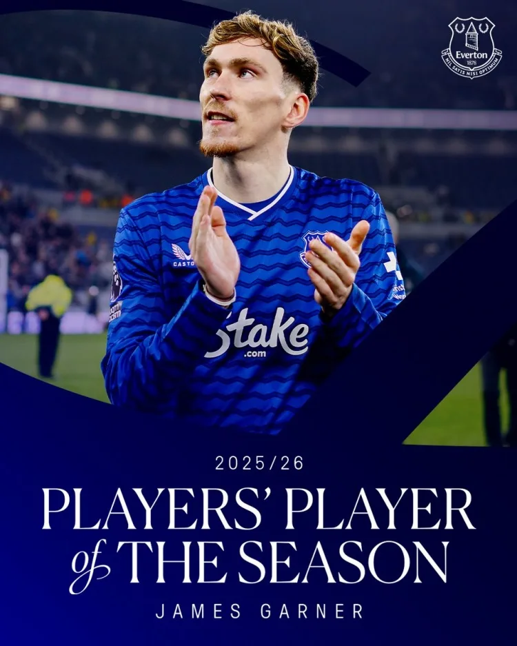 James Garner được đồng đội bầu là Cầu thủ hay nhất mùa của Everton