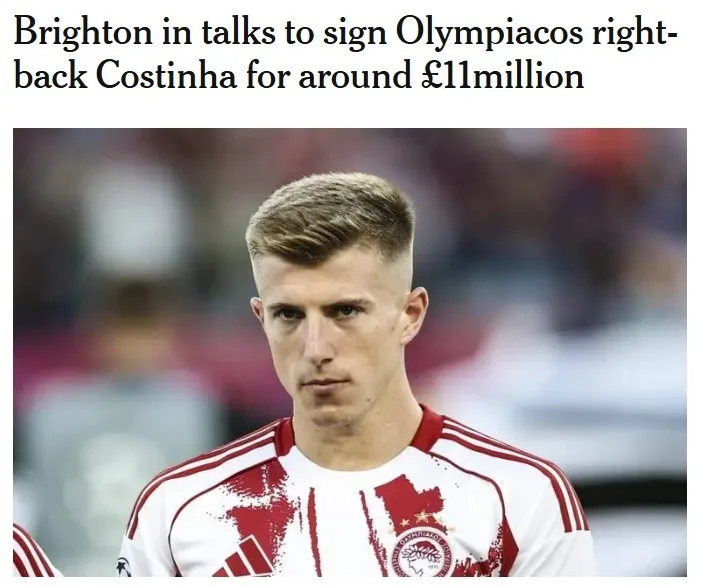 TA: Brighton muốn chiêu mộ hậu vệ phải Costinha của Olympiacos, số tiền khoảng 11 triệu bảng